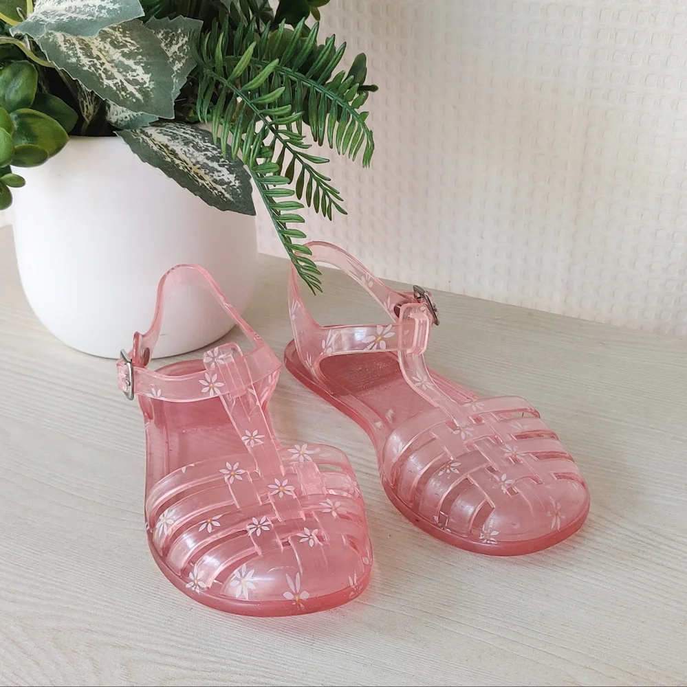 Gap Kids Pink Jelly Sandals with White Daisy Floral Design Size 12